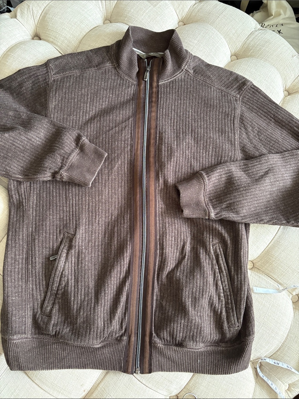Tommy Bahama Men's Brown Ribbed Zip-Up Sweater Jacket